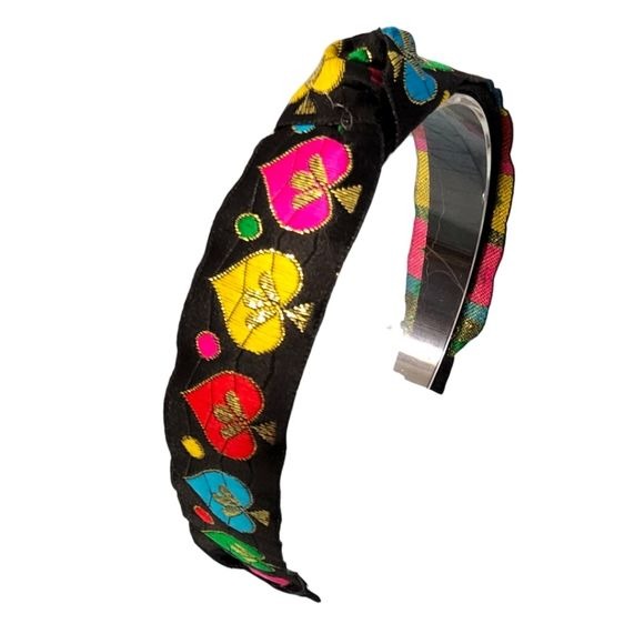 Just-Jen Boutique Black Colorful Jacquard Trim Hair Accessory Headband