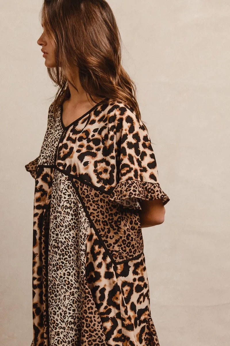 BiBi Leopard Prints Mix and Match Short Sleeves Dress - JUST - JEN BOUTIQUE