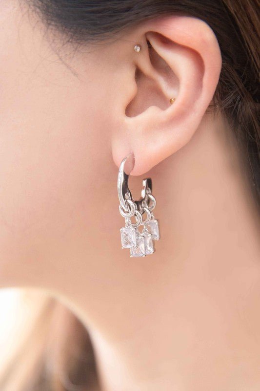 Rectangle Stone Hoop Earrings - JUST - JEN BOUTIQUE