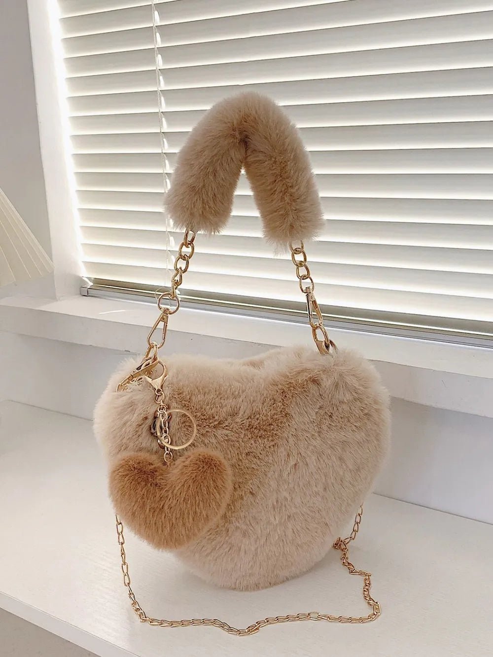 Heart Shape Faux Fur Handbag - JUST - JEN BOUTIQUE