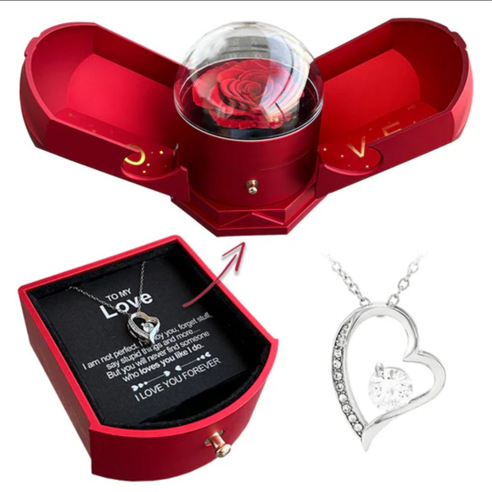 Double open rose gift box drawer style rose jewelry box angel wings Chinese Valentine's Day necklace gift box - JUST - JEN BOUTIQUE