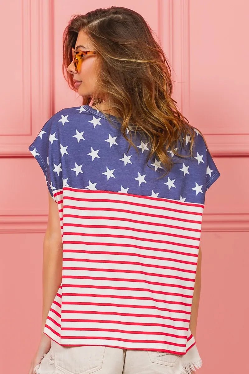 BiBi Star Rpinted with Stripe Combo Top - JUST - JEN BOUTIQUE