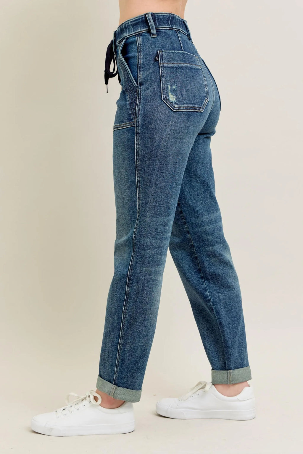 Judy Blue Full Size HW Vintage Wash Jeans w/ Drawstring Plus Size - JUST - JEN BOUTIQUE