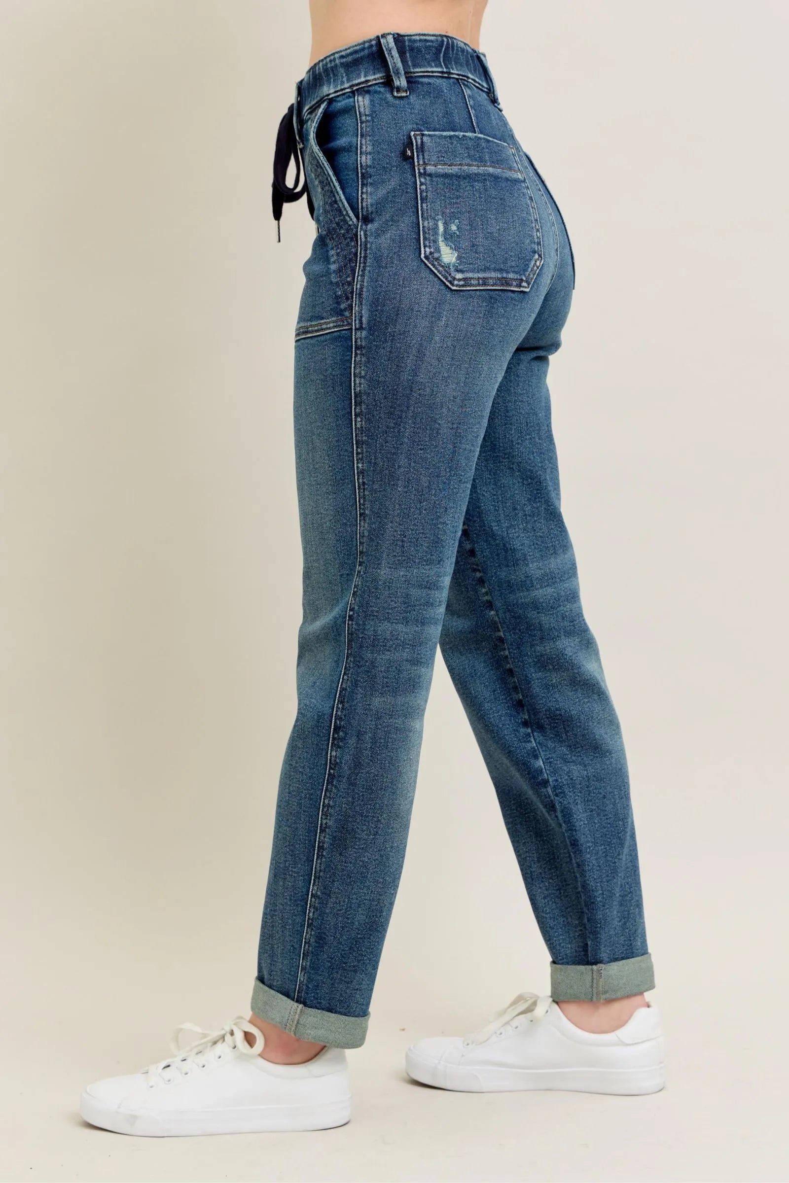 Judy Blue Full Size HW Vintage Wash Jeans w/ Drawstring Plus Size - JUST - JEN BOUTIQUE