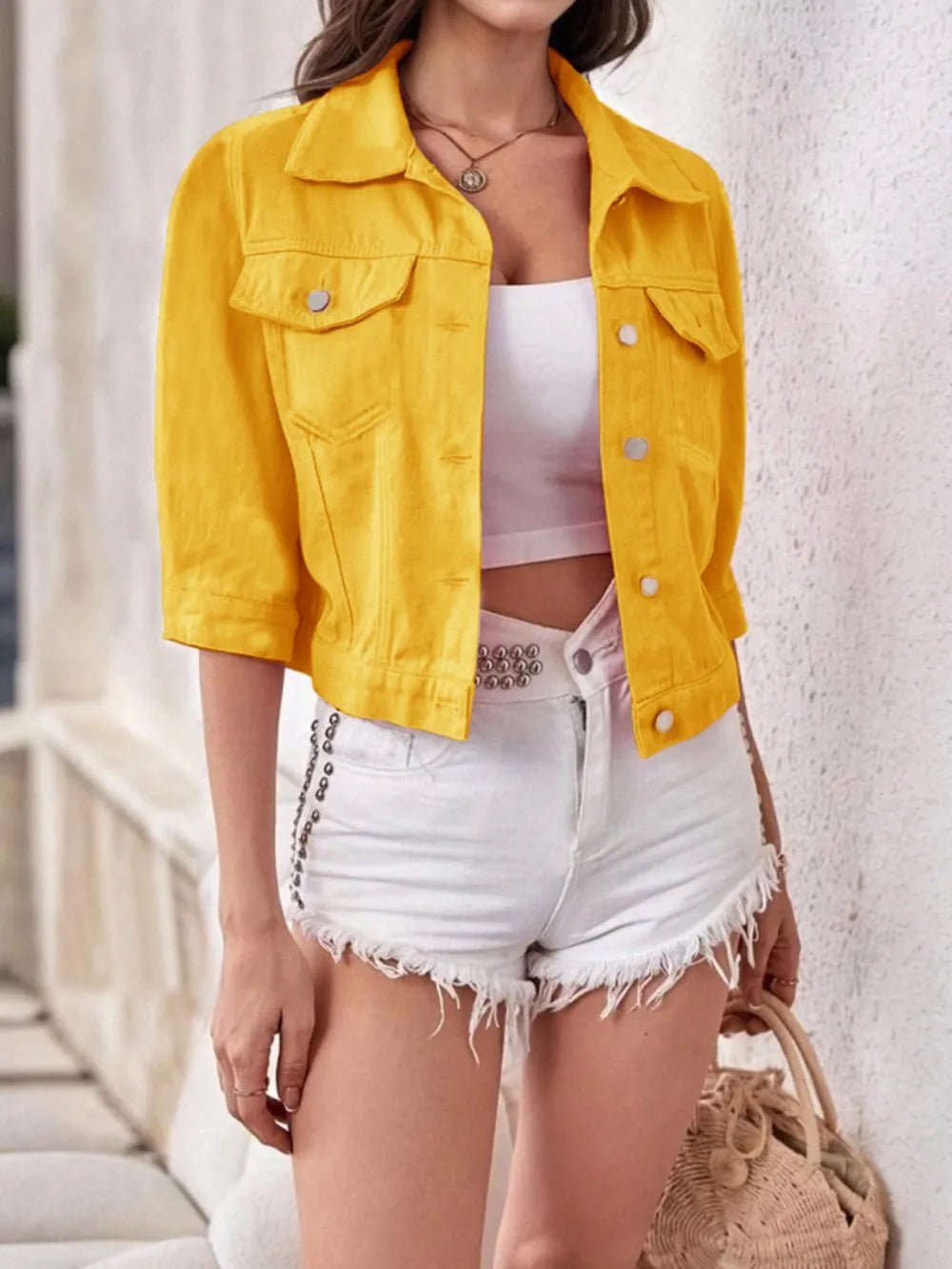 Full Size Cropped Denim Jacket Plus Size - JUST - JEN BOUTIQUE