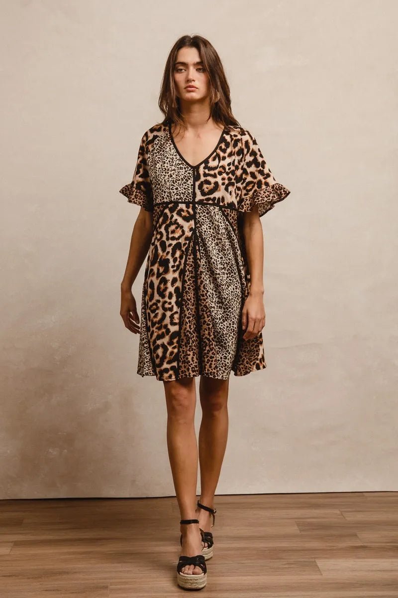 BiBi Leopard Prints Mix and Match Short Sleeves Dress - JUST - JEN BOUTIQUE