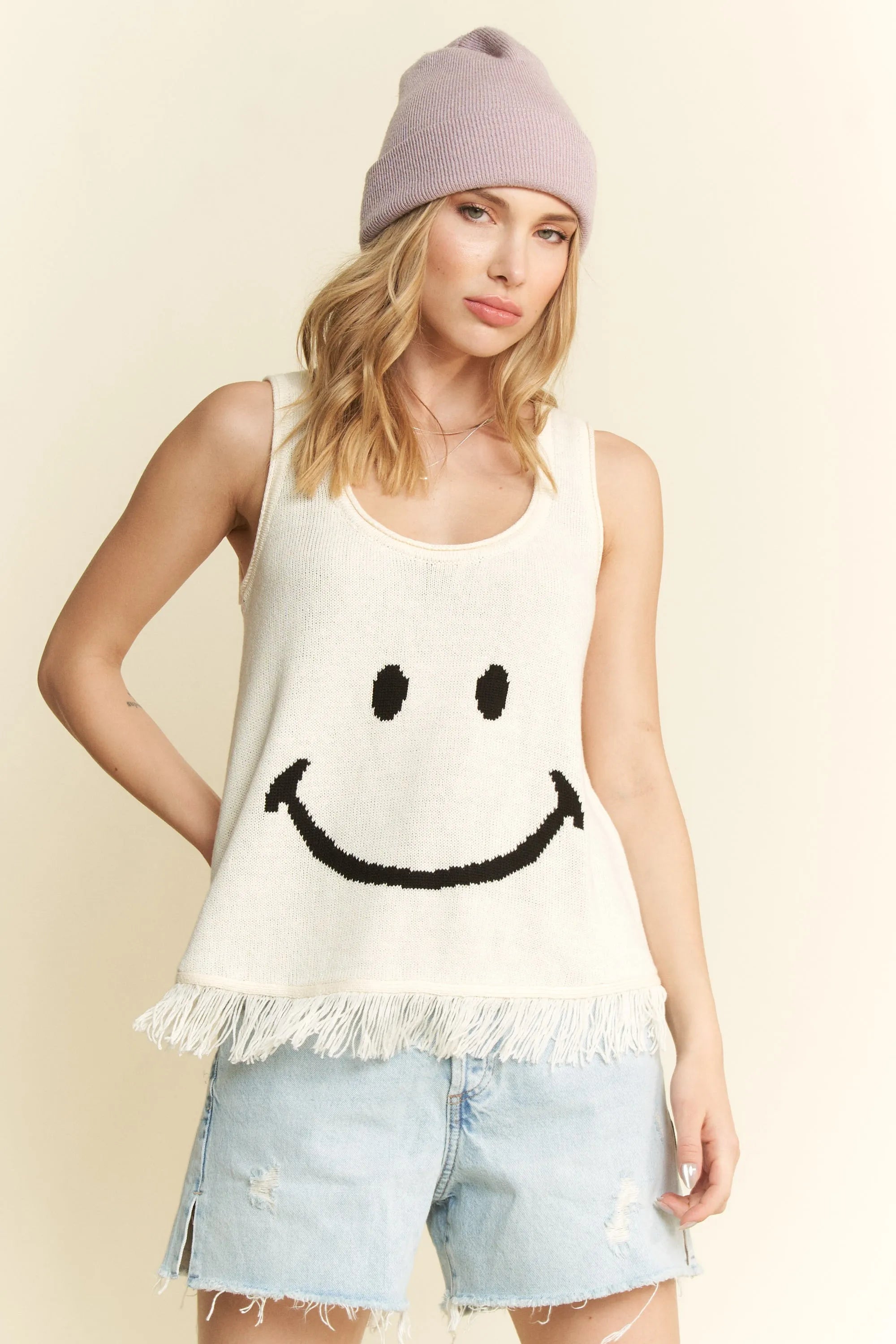 Jade By Jane Full Size Smiley Fringe Hem Tank Plus Size - JUST - JEN BOUTIQUE