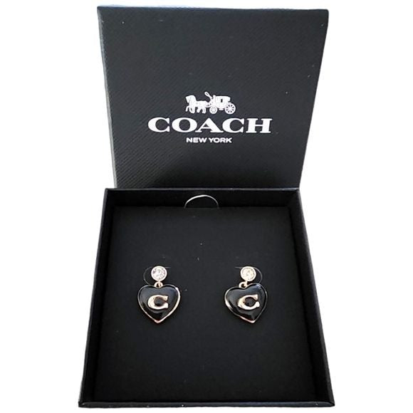 COACH Designer Signature Heart Crystal Drop Earrings