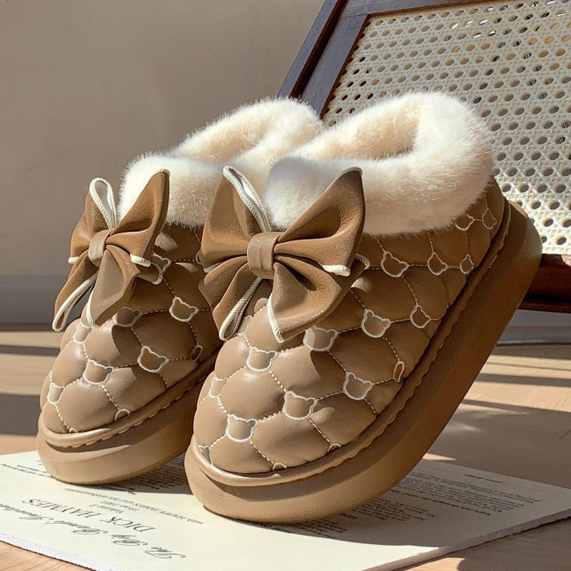 Women's waterproof cotton bootie shoes featuring a butterfly knot design. - JUST - JEN BOUTIQUE