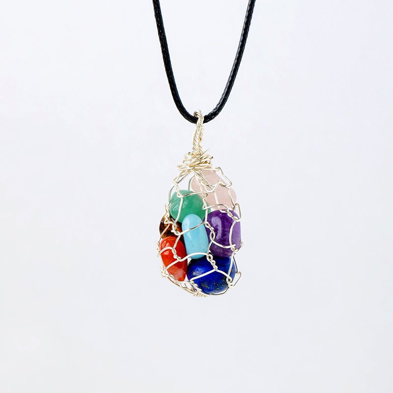 Natural Crystal Crushed Stone Rolling Stone Mesh Pendant Colorful Stone Handmade Copper Wire Wrapped Pendant Necklace Pendant - JUST - JEN BOUTIQUE