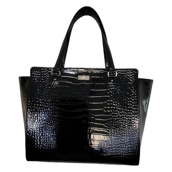 KATE SPADE New York Black Elissa Bristol Drive Croc Leather Handbag W/Dust Bag
