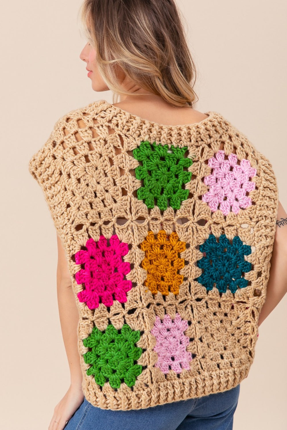 BiBi Granny Square Openwork Sweater Vest