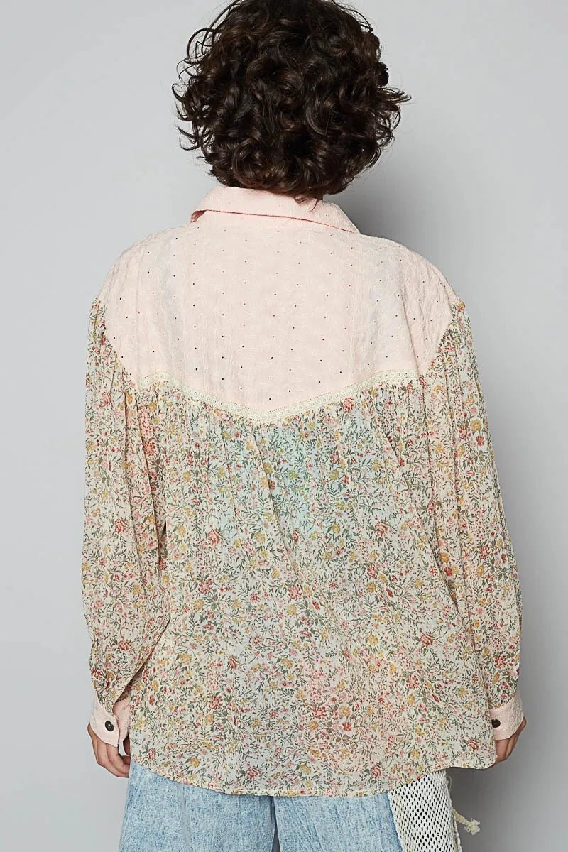 POL Floral Print Button - Up Shirt - JUST - JEN BOUTIQUE