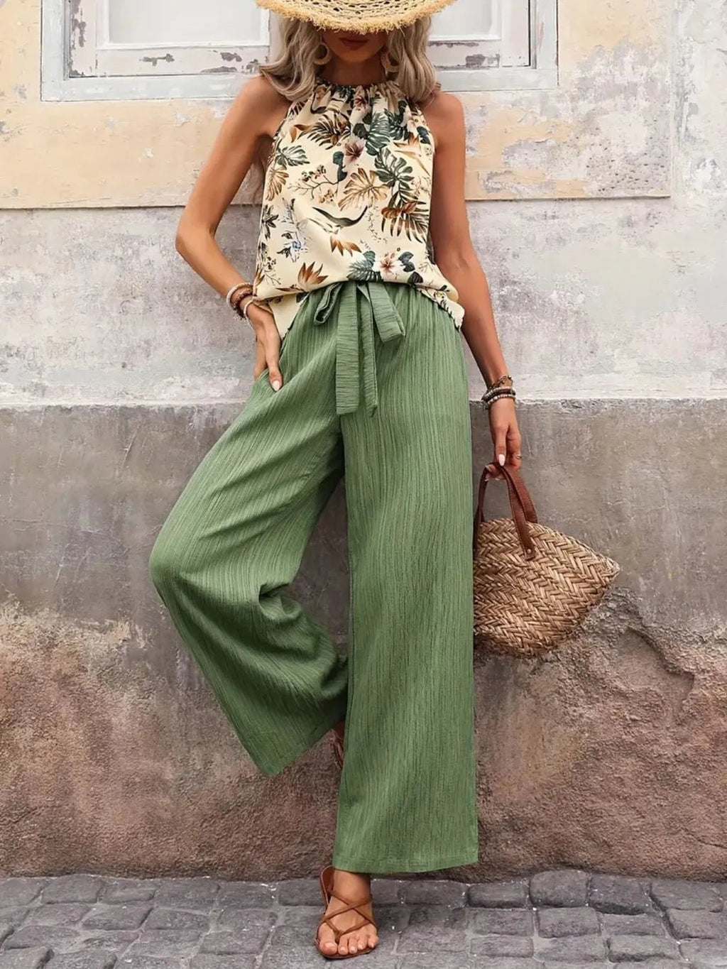 Printed Tank Top and Wide Leg Pants Set - JUST - JEN BOUTIQUE