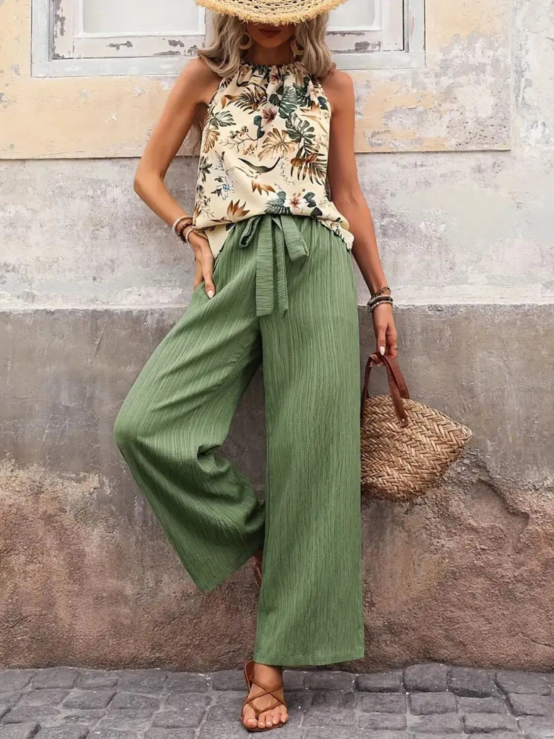 Printed Tank Top and Wide Leg Pants Set - JUST - JEN BOUTIQUE
