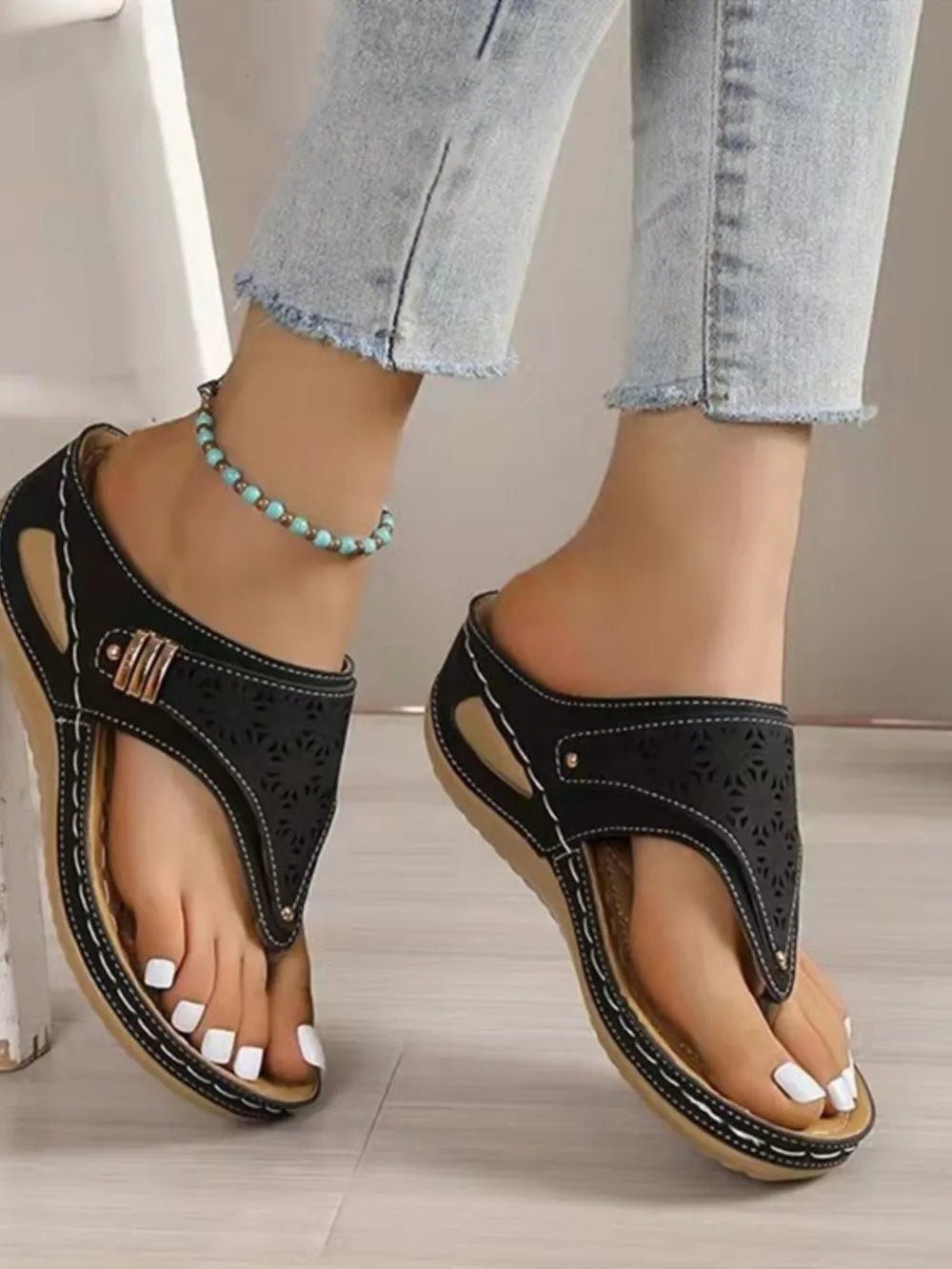 Cutout Toe Post PVC Sandals - JUST - JEN BOUTIQUE