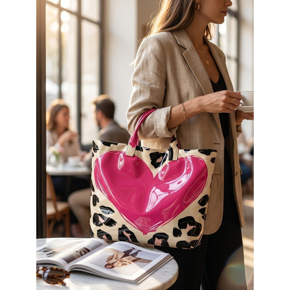 Heart Leopard Print Stylish Tote Bag