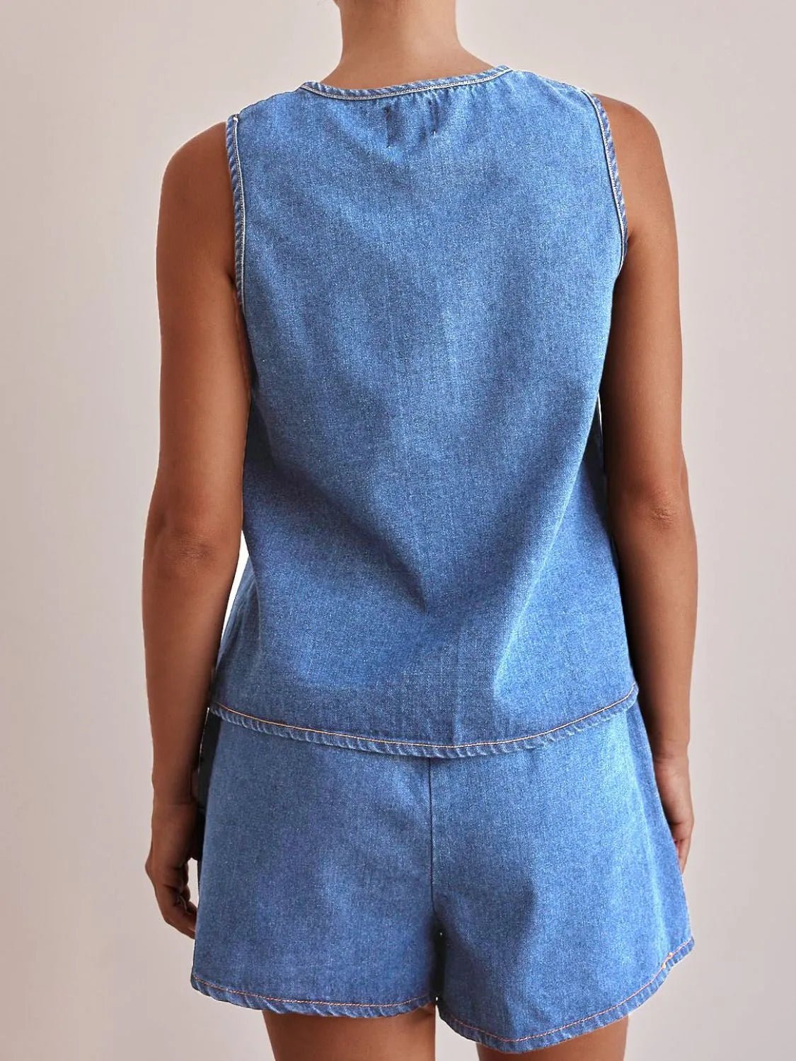 Tie Front Vest and Shorts Denim Set - JUST - JEN BOUTIQUE