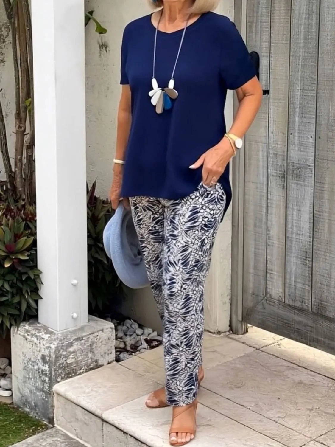Full Size Round Neck Short Sleeve Top and Pants Set Plus Size - JUST - JEN BOUTIQUE