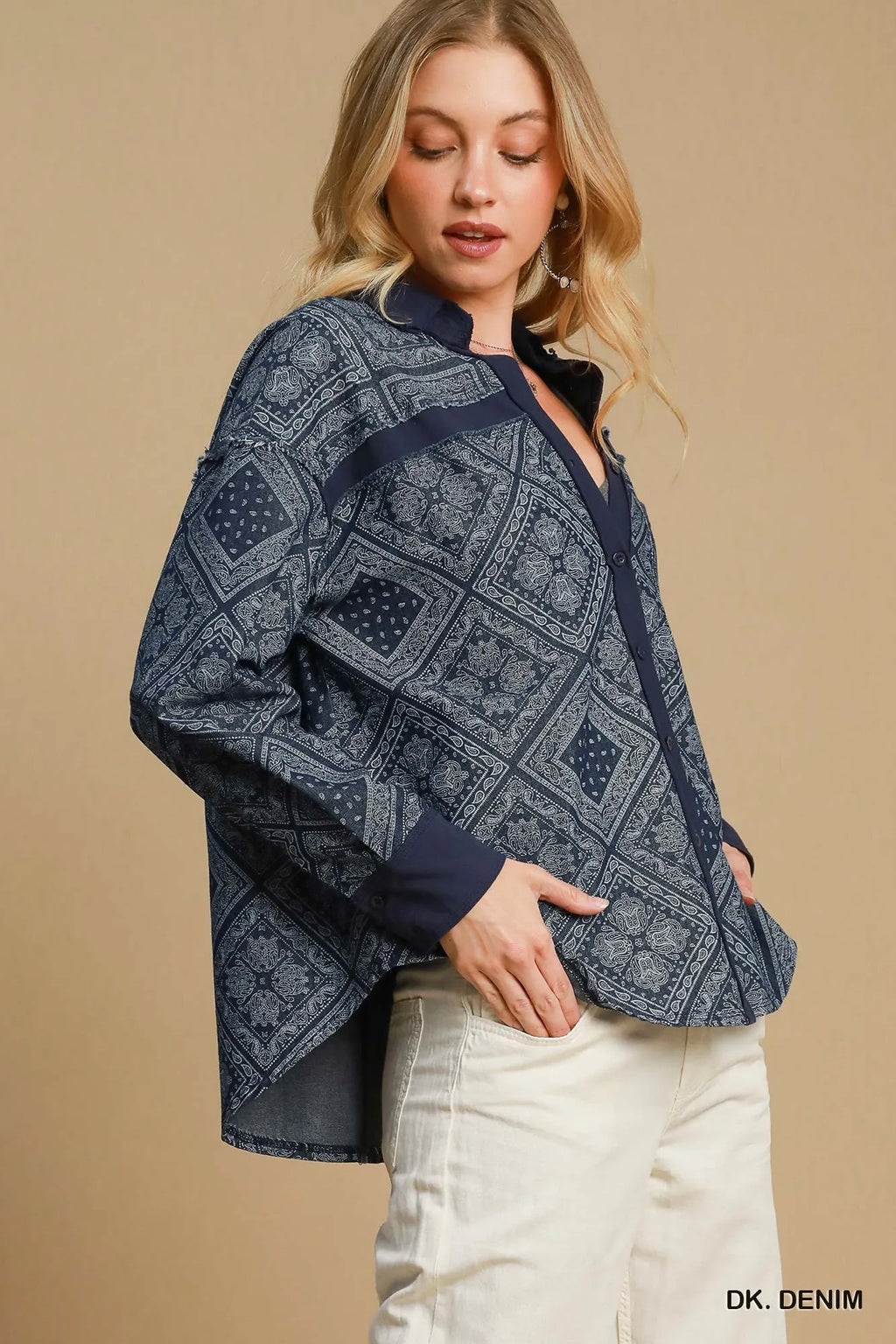 Umgee Paisley Print Denim Shirt Jacket - JUST - JEN BOUTIQUE