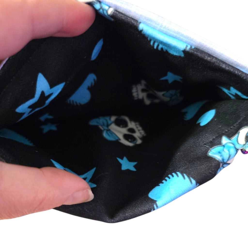 Gothic Skull Cell Phone Crossbody Bag W/3 Compartments Black & Blue