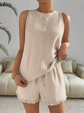 Lace Detail Round Neck Tank and Shorts Set - JUST - JEN BOUTIQUE