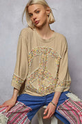 POL Floral Peace Patch Drop Shoulder T-Shirt - JUST - JEN BOUTIQUE