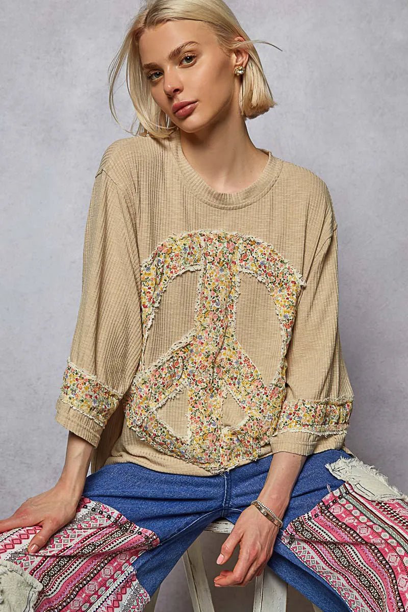 POL Floral Peace Patch Drop Shoulder T-Shirt - JUST - JEN BOUTIQUE