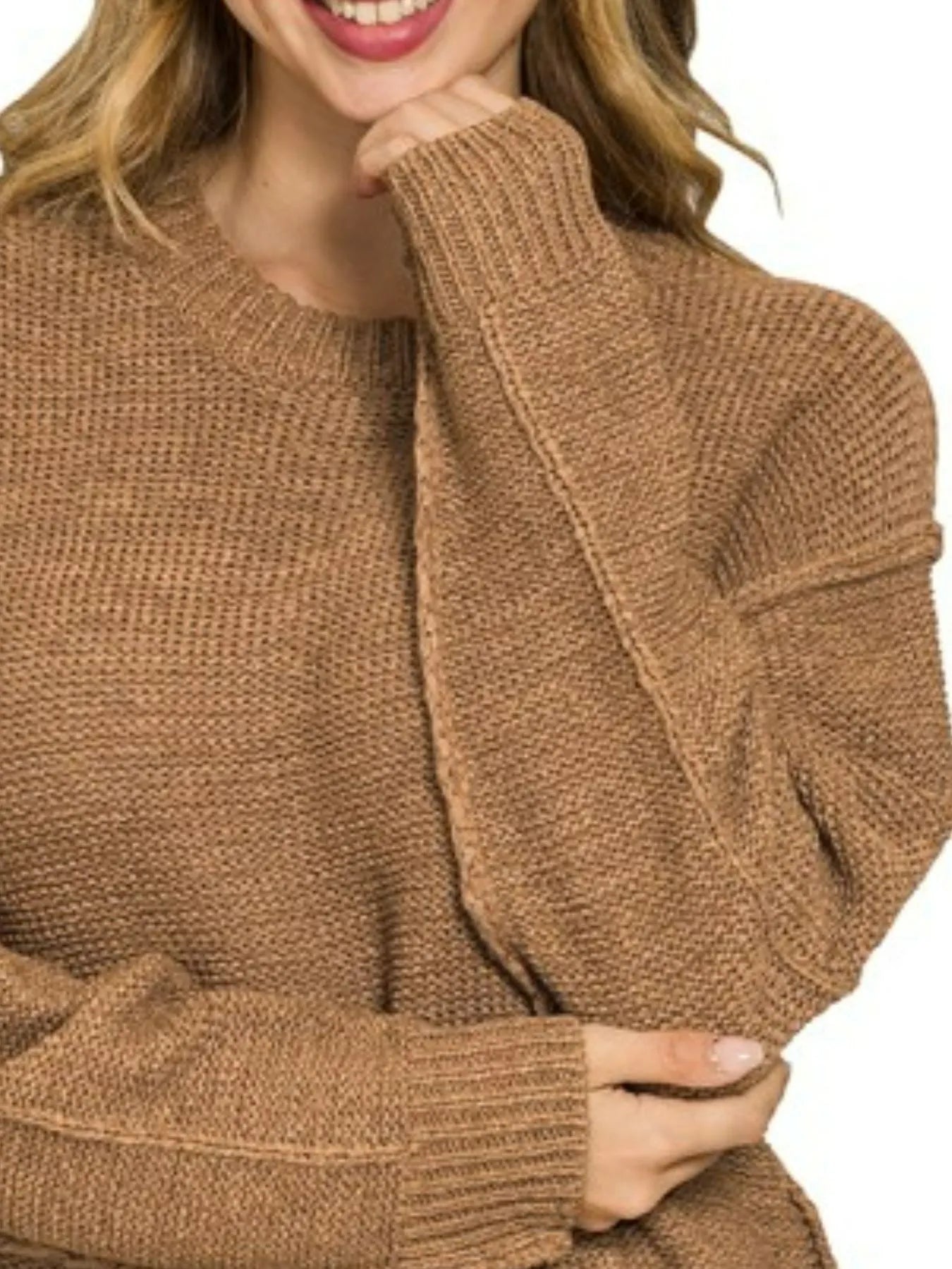 Zenana Exposed Seam Round Neck Sweater - JUST - JEN BOUTIQUE
