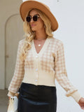 Houndstooth Button Up Long Sleeve Cardigan - JUST - JEN BOUTIQUE