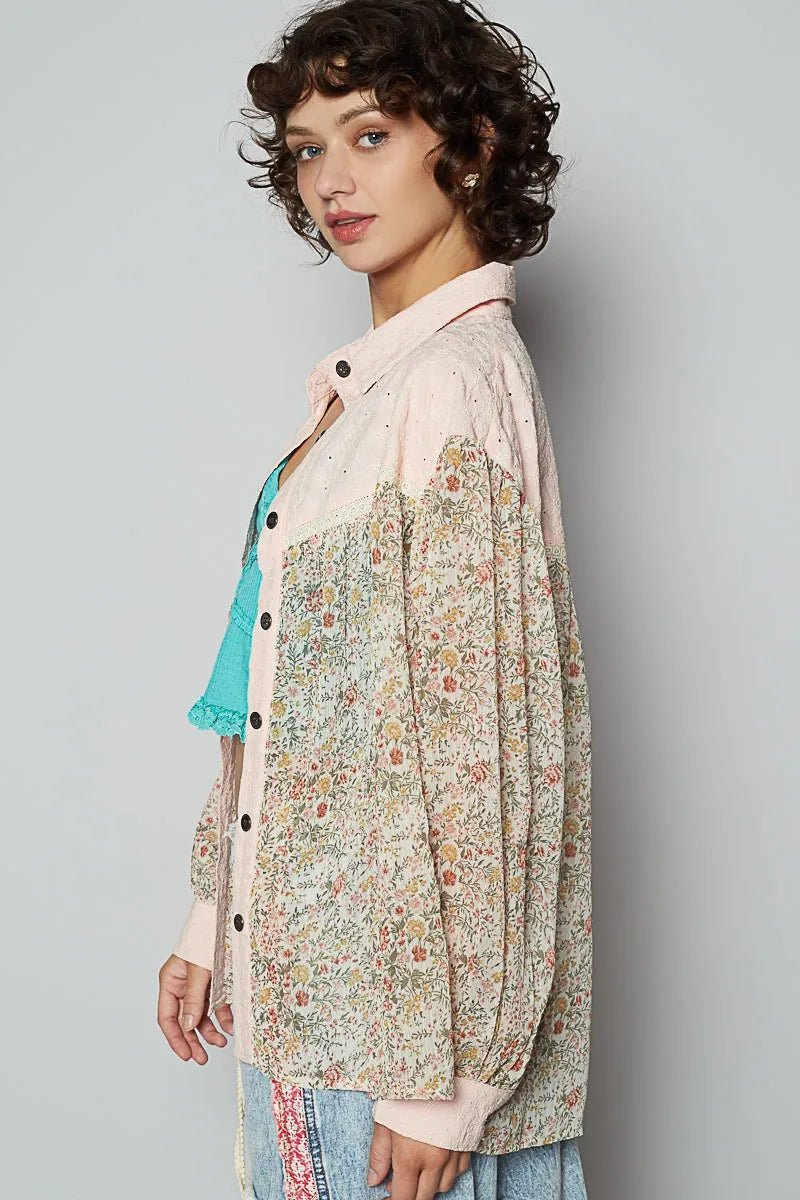 POL Floral Print Button - Up Shirt - JUST - JEN BOUTIQUE