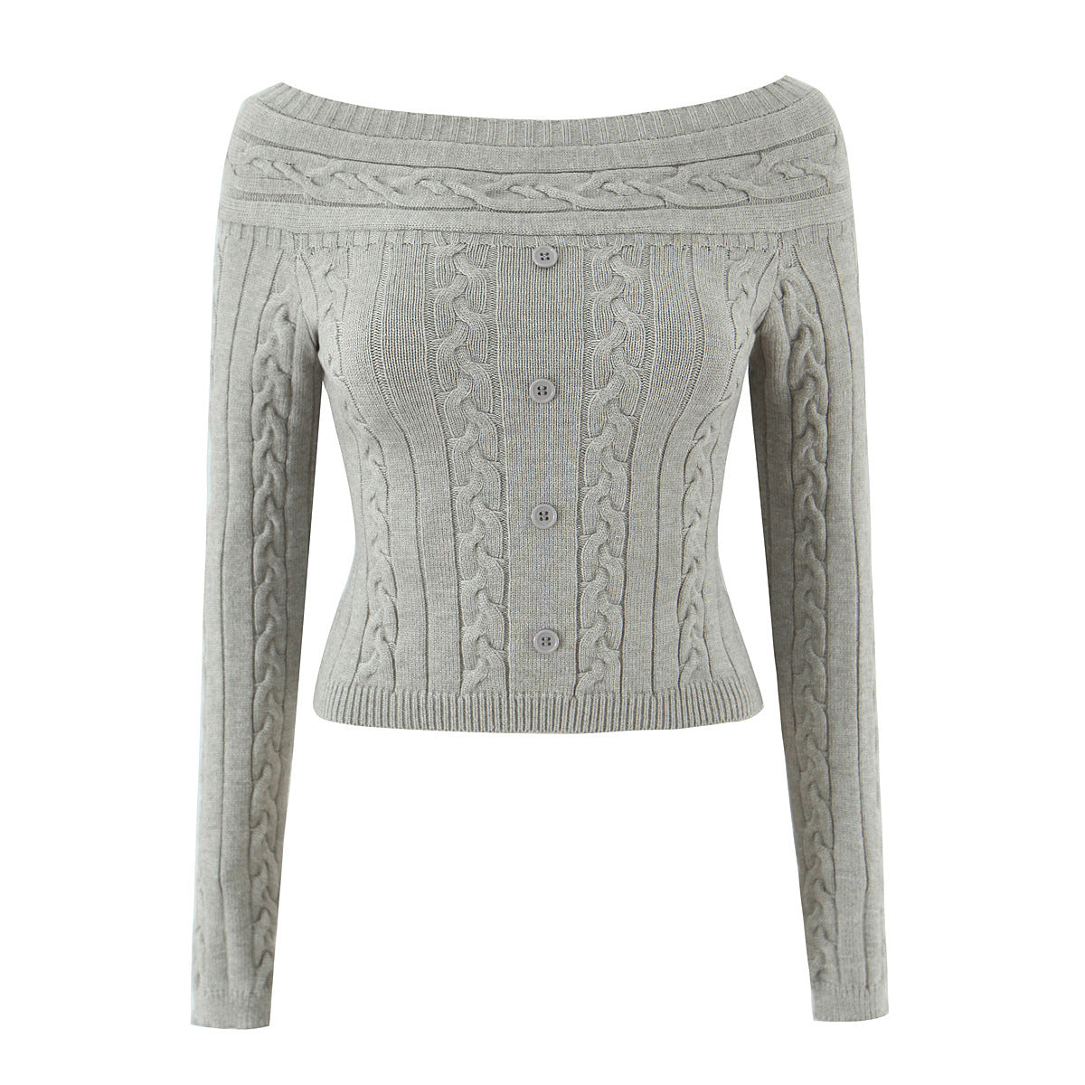 Casual off shoulder Fried Dough Twists slim single breasted short sweater