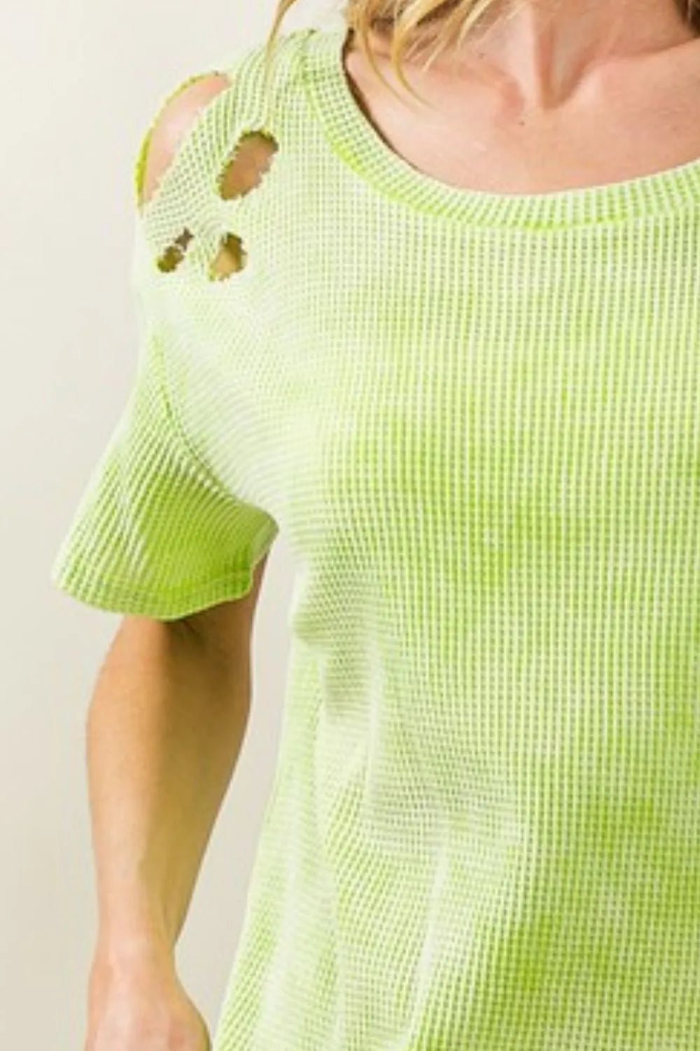 BiBi Laser Cut Mineral Washed Loose Fit Thermal Top - JUST - JEN BOUTIQUE