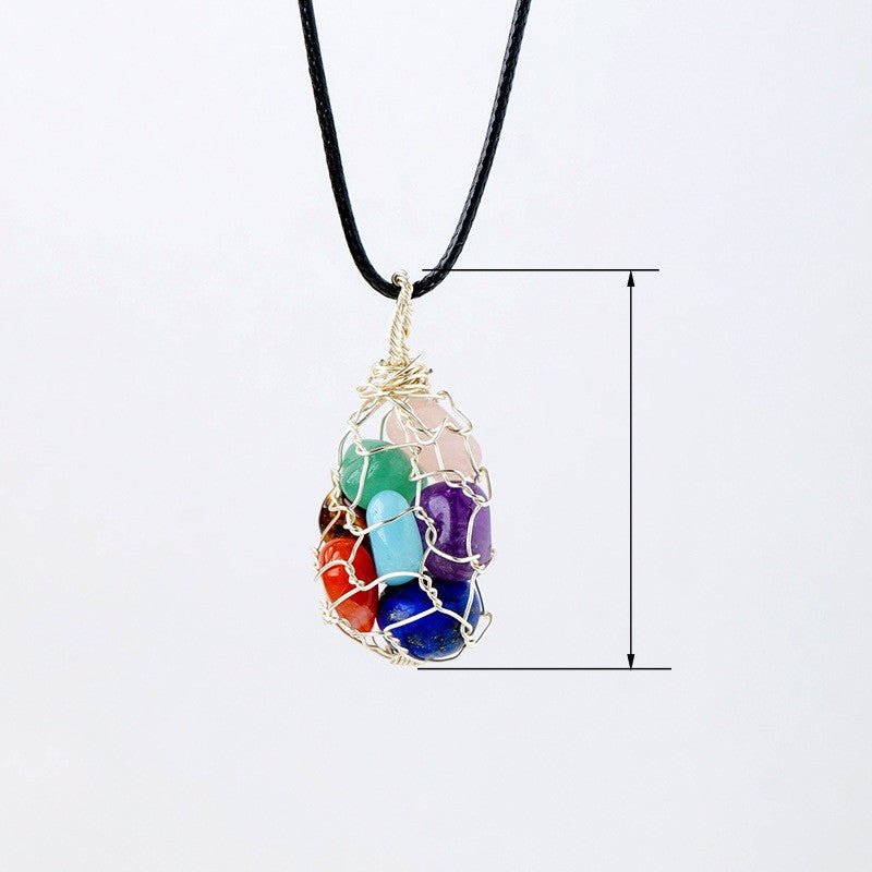 Natural Crystal Crushed Stone Rolling Stone Mesh Pendant Colorful Stone Handmade Copper Wire Wrapped Pendant Necklace Pendant - JUST - JEN BOUTIQUE