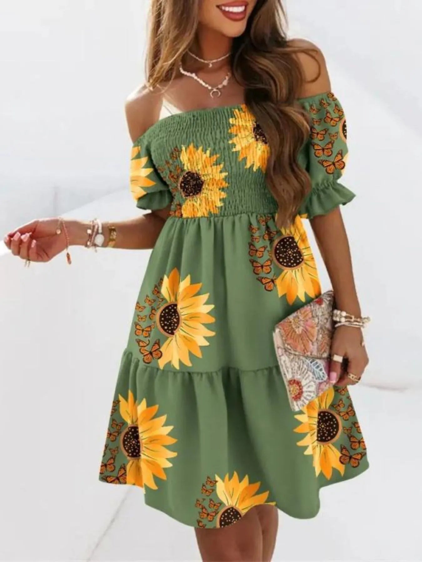 Off Shoulder Smocked Summer Dress - JUST - JEN BOUTIQUE
