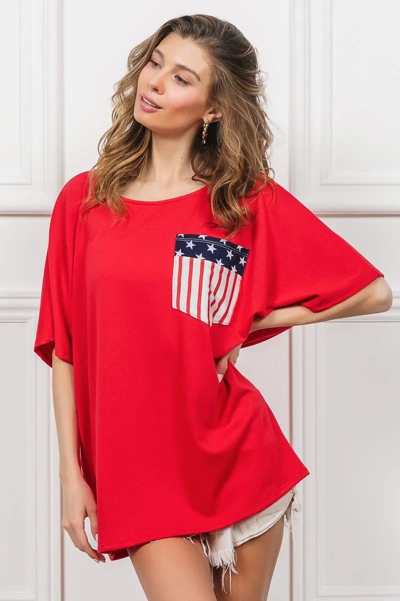 BiBi French Terry With Front Pocket Dolman Sleeves Top - JUST - JEN BOUTIQUE
