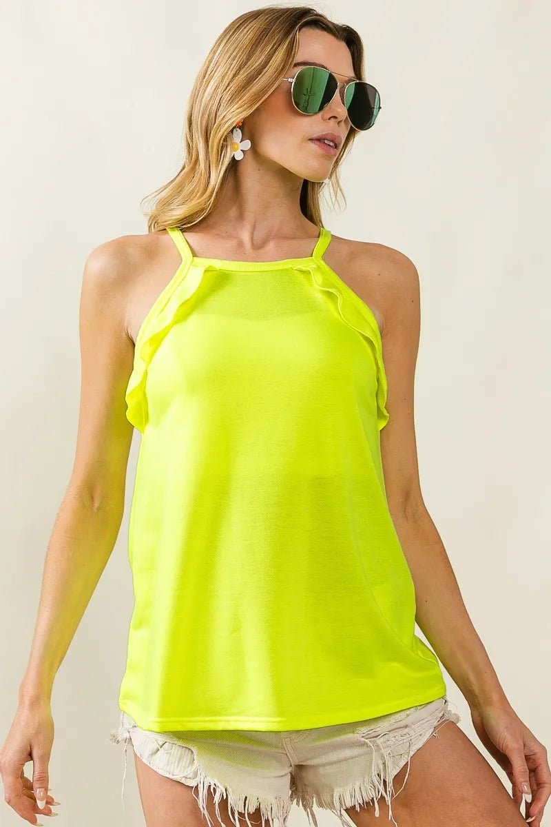 BiBi French Terry Knit Ruffled Detail Sleeveless Top - JUST - JEN BOUTIQUE