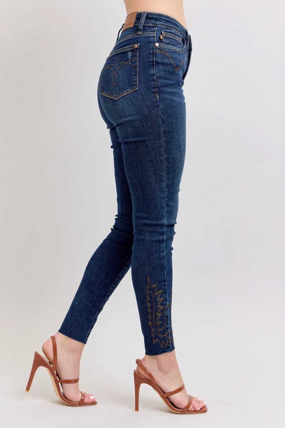 Judy Blue Full Size Embroidered High Rise Skinny Jeans Plus Size - JUST - JEN BOUTIQUE