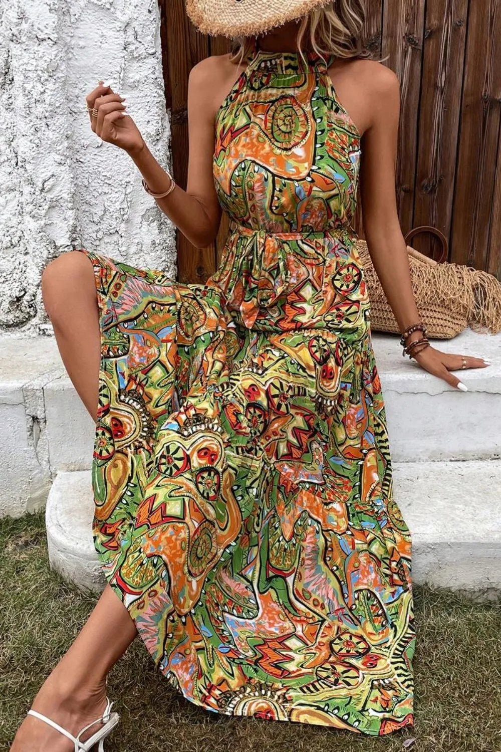 Tied Floral Sleeveless Dress - JUST - JEN BOUTIQUE