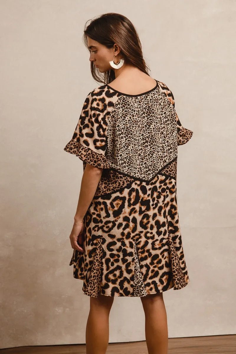 BiBi Leopard Prints Mix and Match Short Sleeves Dress - JUST - JEN BOUTIQUE