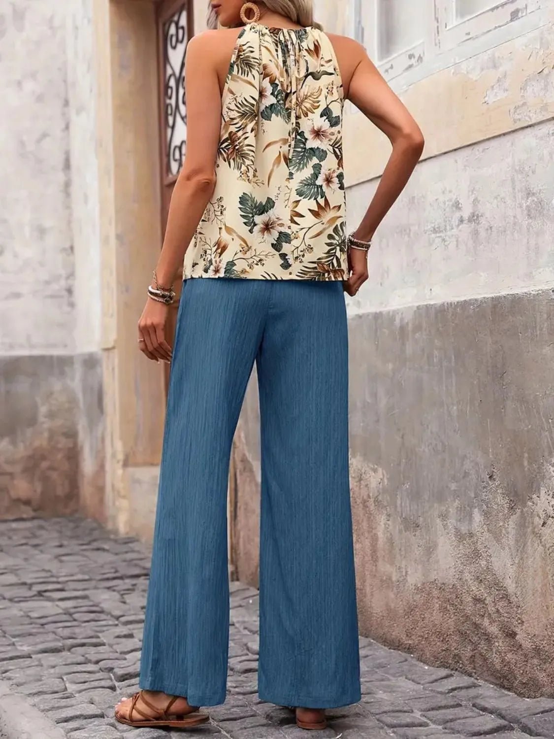 Printed Tank Top and Wide Leg Pants Set - JUST - JEN BOUTIQUE