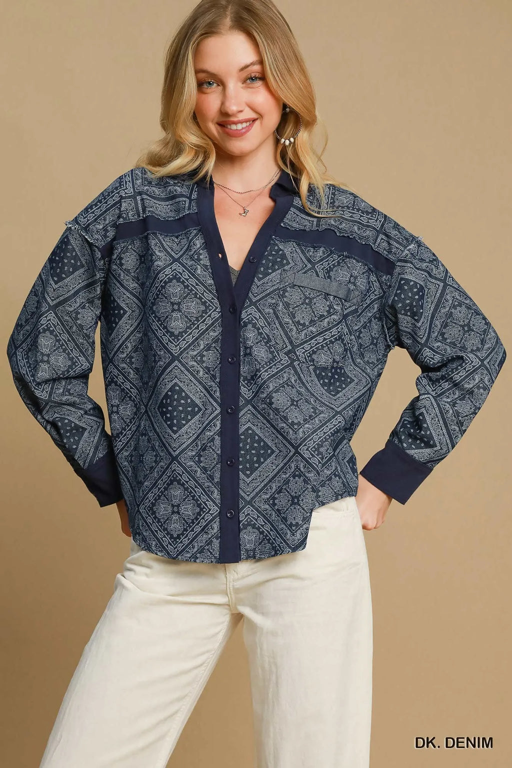 Umgee Paisley Print Denim Shirt Jacket - JUST - JEN BOUTIQUE