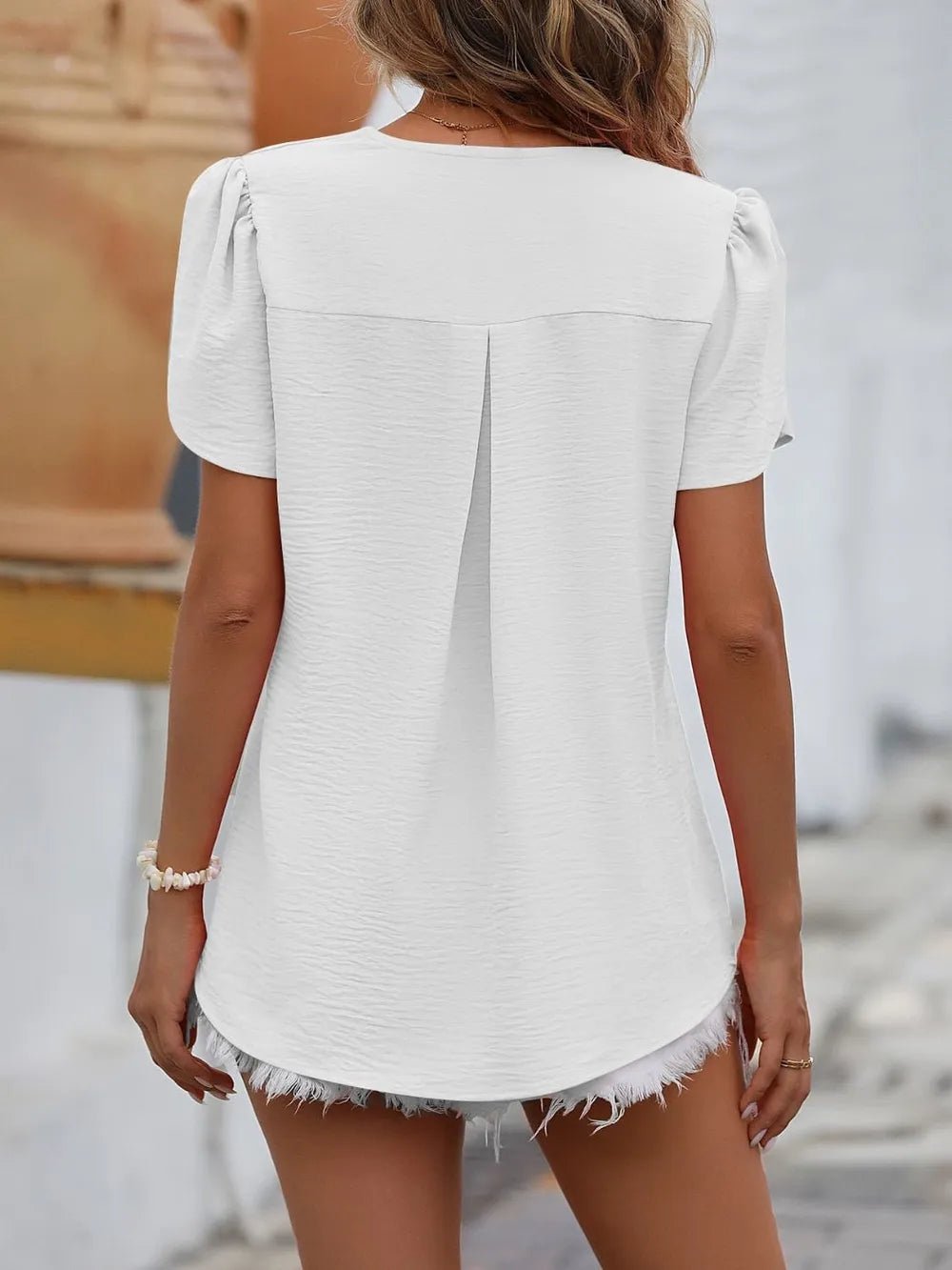 Mandy Ruche V - Neck Petal Sleeve Top - JUST - JEN BOUTIQUE