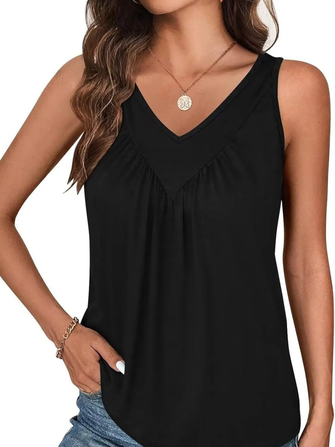 Ruched V - Neck Tank - JUST - JEN BOUTIQUE