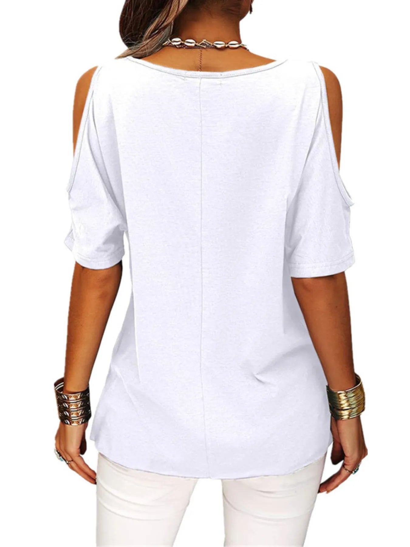 Full Size Crisscross Cold Shoulder Casual T-Shirt Plus Size - JUST - JEN BOUTIQUE
