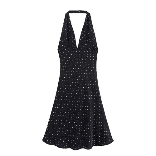 Backless hanging neck V - neck polka dot dress for women - JUST - JEN BOUTIQUE