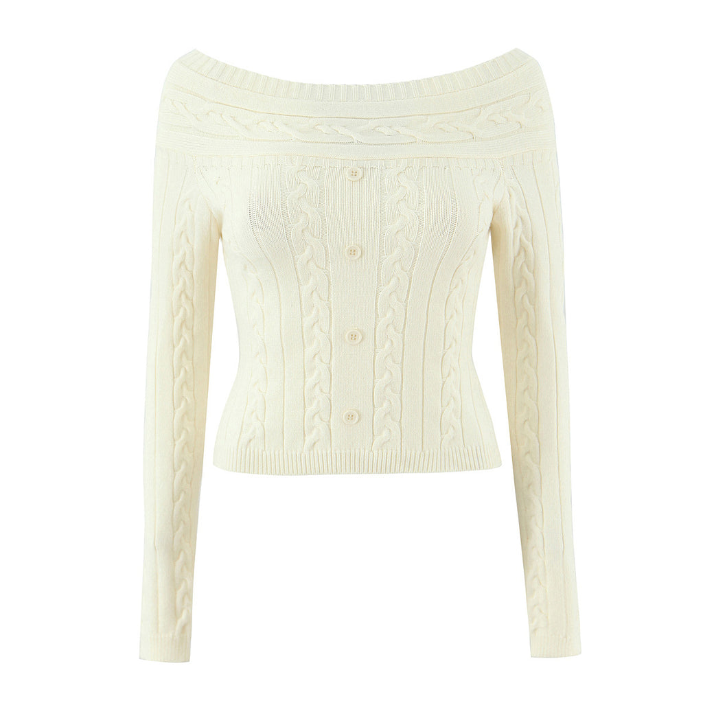 Casual off shoulder Fried Dough Twists slim single breasted short sweater