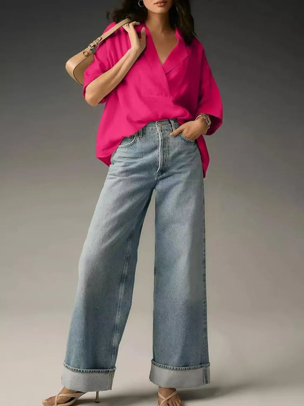 Collared Neck Half Sleeve Blouse - JUST - JEN BOUTIQUE