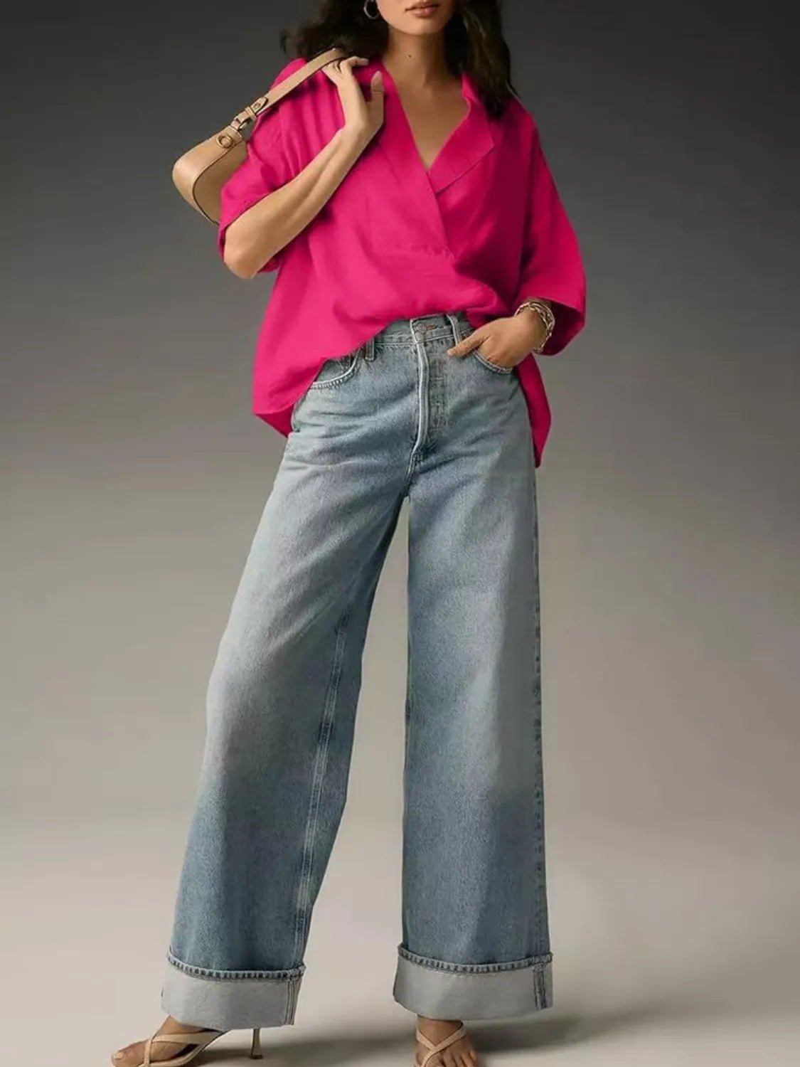 Collared Neck Half Sleeve Blouse - JUST - JEN BOUTIQUE