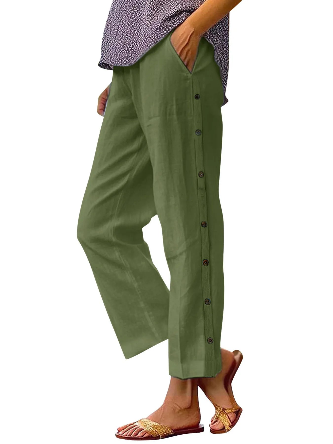 Full Size Side Decor Button Casual Wide Leg Pants Plus Size - JUST - JEN BOUTIQUE